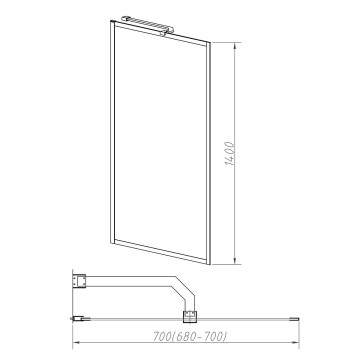 Душевая шторка на ванну VSB-41700CLB, 700*1400, черный, стекло прозрачное