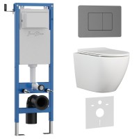 Комплект 3в1 IBERICA BLANCA инсталляция SILENCIO MINI, унитаз BILBAO ALTO белый, кнопка смыва INOX-C вороненая сталь (IB.001M.BLA.234.1180)