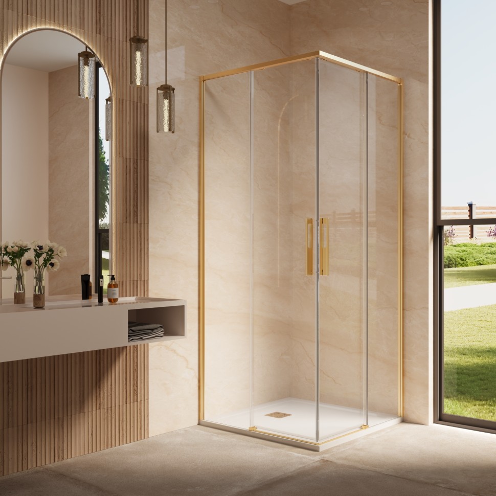 Душевой уголок Ультима (Ultima) VSS-7UL1010CLG, 1000*1000, брашированное золото, стекло прозрачное