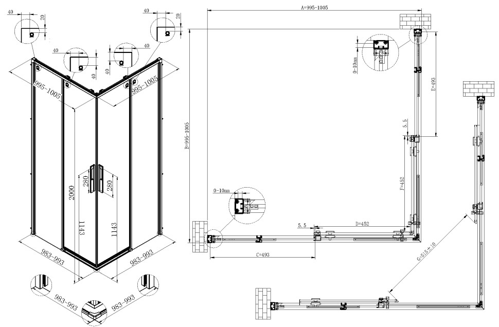 Душевой уголок Ультима (Ultima) VSS-7UL1010CLG, 1000*1000, брашированное золото, стекло прозрачное