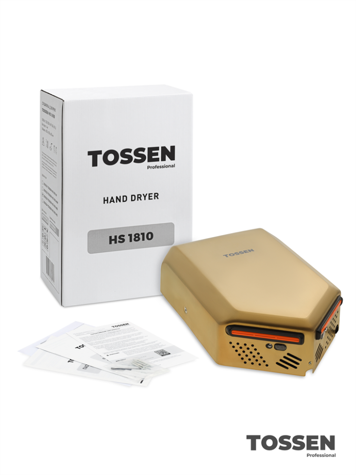 TOSSEN HS 1810 MS - высокоскоростная сушилка для рук (коллекция «Золотая сталь»)