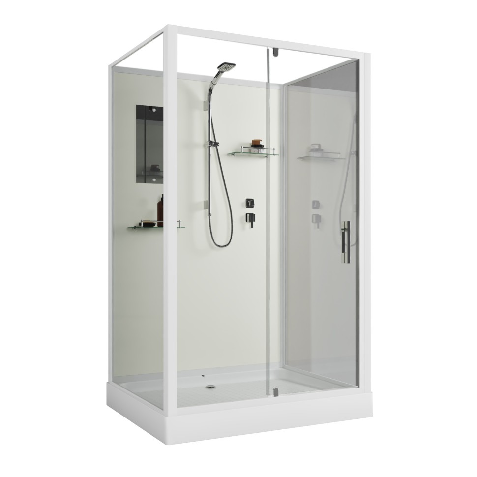 Душевая кабина Niagara Standart ST120/90/15Q/BK (120х90х200) прямоугольник,поддон 15см,распашная,проф.белый,без крыши,3 места