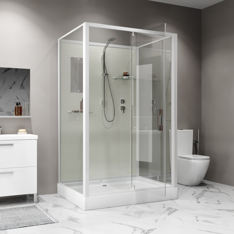 Душевая кабина Niagara Standart ST120/90/15Q/BK (120х90х200) прямоугольник,поддон 15см,распашная,проф.белый,без крыши,3 места