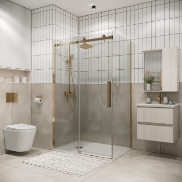 Душевое ограждение Grossman Classic 100.K33.04.100.32.00-200.K33.04.90.32.00 (100х90х195) раздвижная,золото сатин,стекло прозрачное,2 места