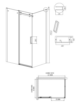 Душевое ограждение Grossman Classic 100.K33.04.100.32.00-200.K33.04.90.32.00 (100х90х195) раздвижная,золото сатин,стекло прозрачное,2 места