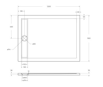 Акриловый поддон BelBagno TRAY-BB-DUE-AH-120/90-4-W0