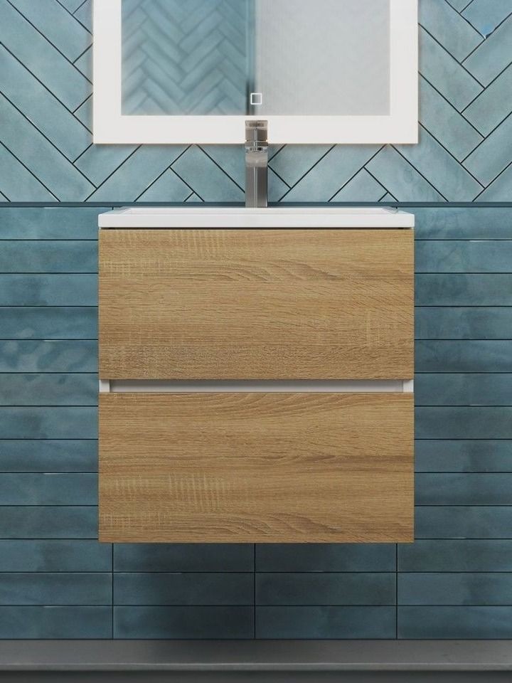 Тумба под раковину для ванной Uperwood Barsa, 50 см, подвесная, белая/дуб сонома