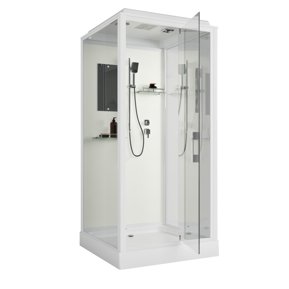 Душевая кабина Niagara Standart ST80/15Q (80х80х215) квадрат,поддон 15см,распашная,проф.белый,3 места