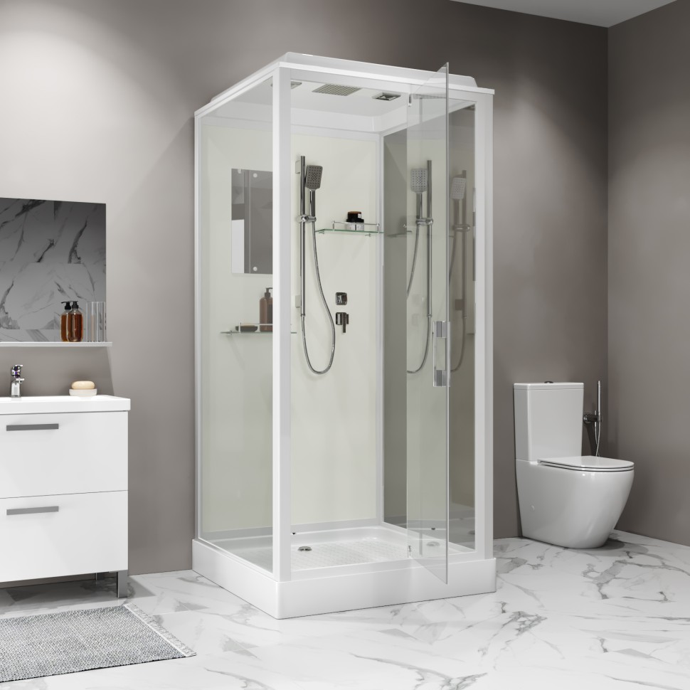 Душевая кабина Niagara Standart ST80/15Q (80х80х215) квадрат,поддон 15см,распашная,проф.белый,3 места