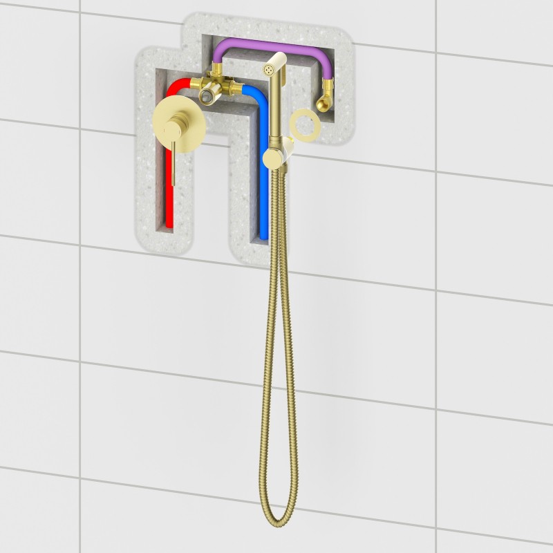 Смеситель встроенный с гигиеническим душем Timo Saona 2389/17SM золото матовое