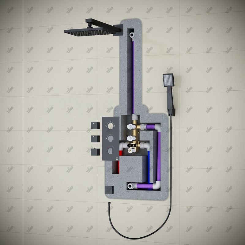 Душевая система встроенная с термостатом Timo Tetra-thermo SX-0179/03SM черный