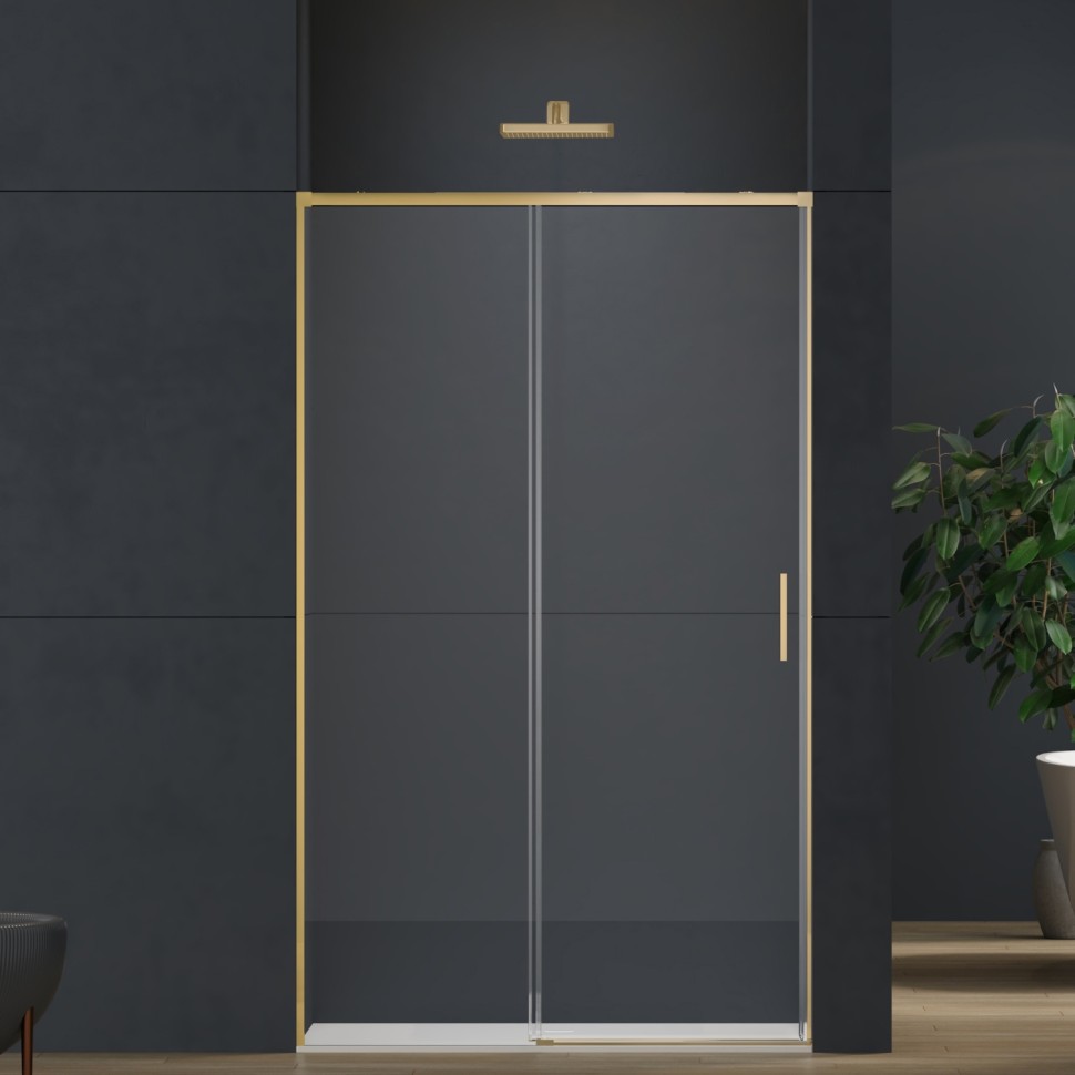 Душевая дверь Софт 2 (Soft 2) VDS-3SO2130CLG, 1300, брашированное золото, стекло прозрачное