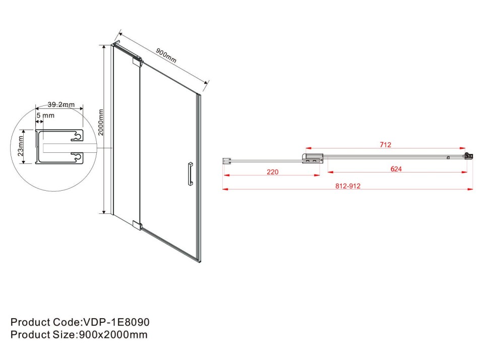 Душевая дверь Extra VDP-1E8090CGB, 800/900, черный, стекло тонированное