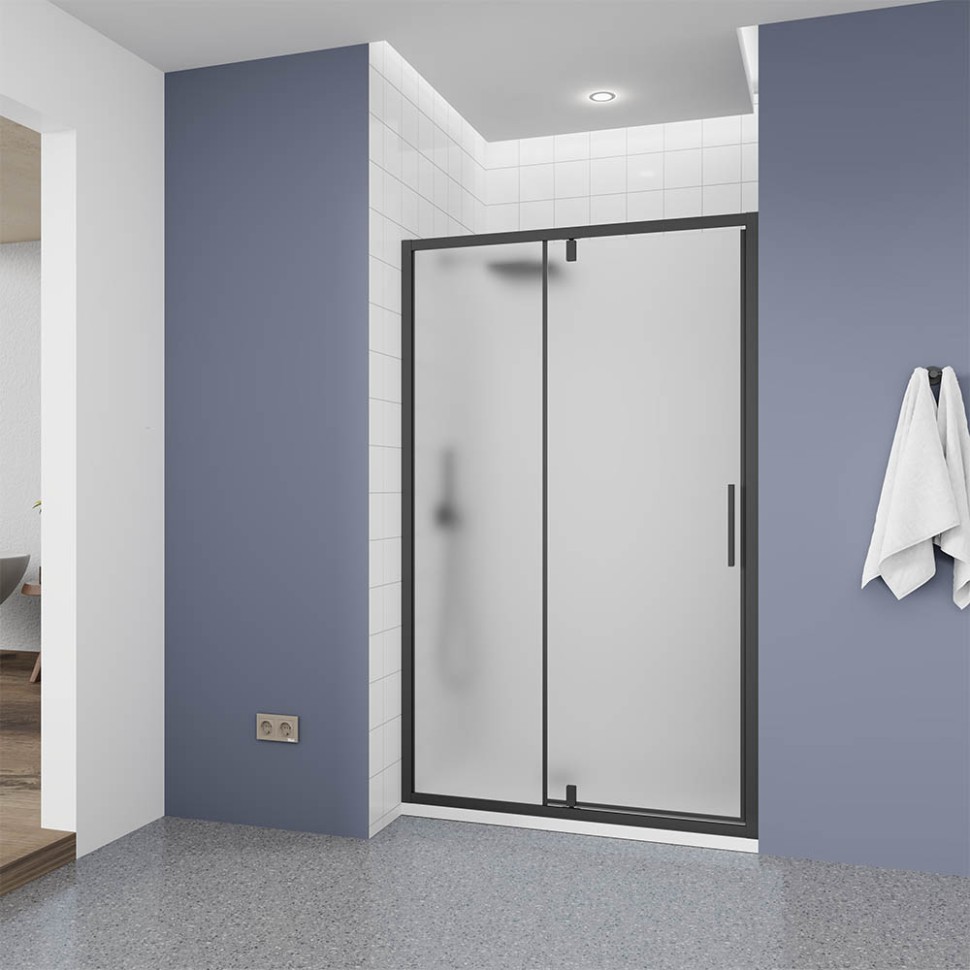 Душевая дверь Veconi Ottimo P20 B, 1000x1900, черный матовый, стекло матовое