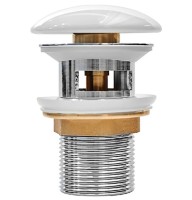 Донный клапан Clik-clak MILLEAU PD1GW/WO с керамической накладкой (глянцевый белый) для раковины с переливом
