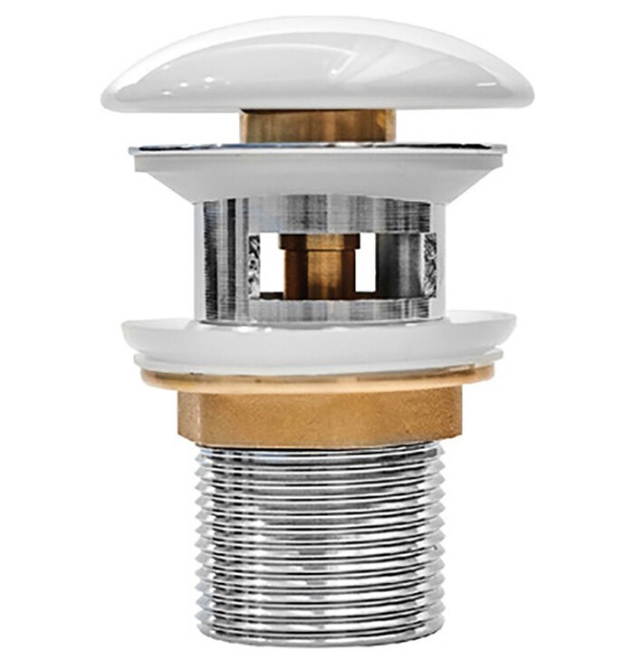Донный клапан Clik-clak MILLEAU PD1GW/WO с керамической накладкой (глянцевый белый) для раковины с переливом