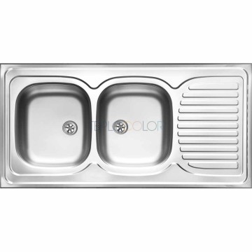 Стальная мойка, 2-чаши с осушкой - накладываемая