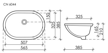 Умывальник овальный встраиваемый под столешницу Element 565x385x210мм, с крепежом и шаблоном для установки