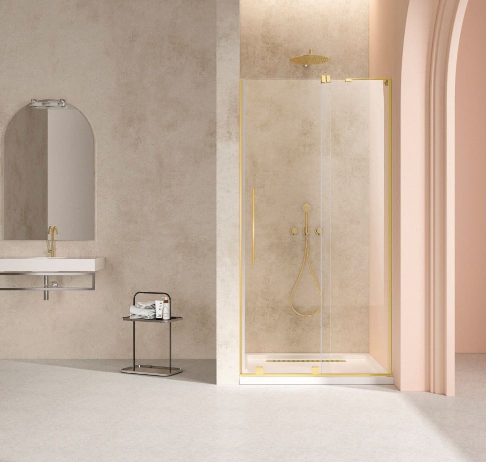 Душевая дверь Волк-Ин (Walk-In) VDS-4WSL120CLG-R, 1200, брашированное золото, стекло прозрачное, правая