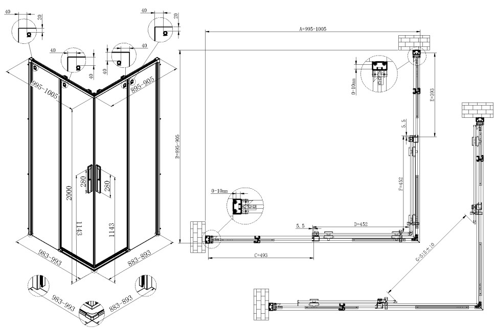 Душевой уголок Ultima VSS-7UL9010CL, 900*1000, хром, стекло прозрачное