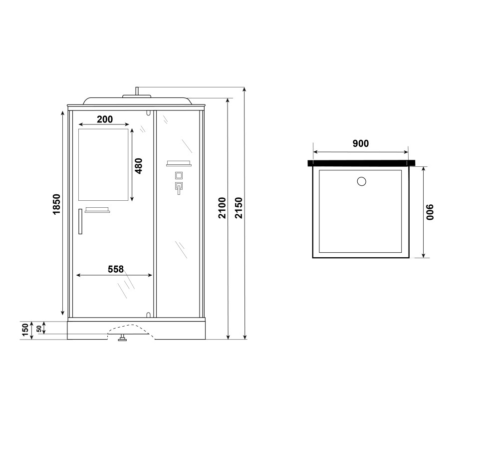 Душевая кабина Niagara Standart ST90/15Q (90х90х215) квадрат,поддон 15см,распашная,проф.белый,3 места