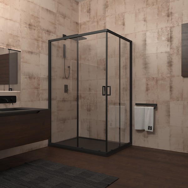 Душевой угол Veconi Rovigo RV-14, 1200x900x1950, черный, стекло прозрачное