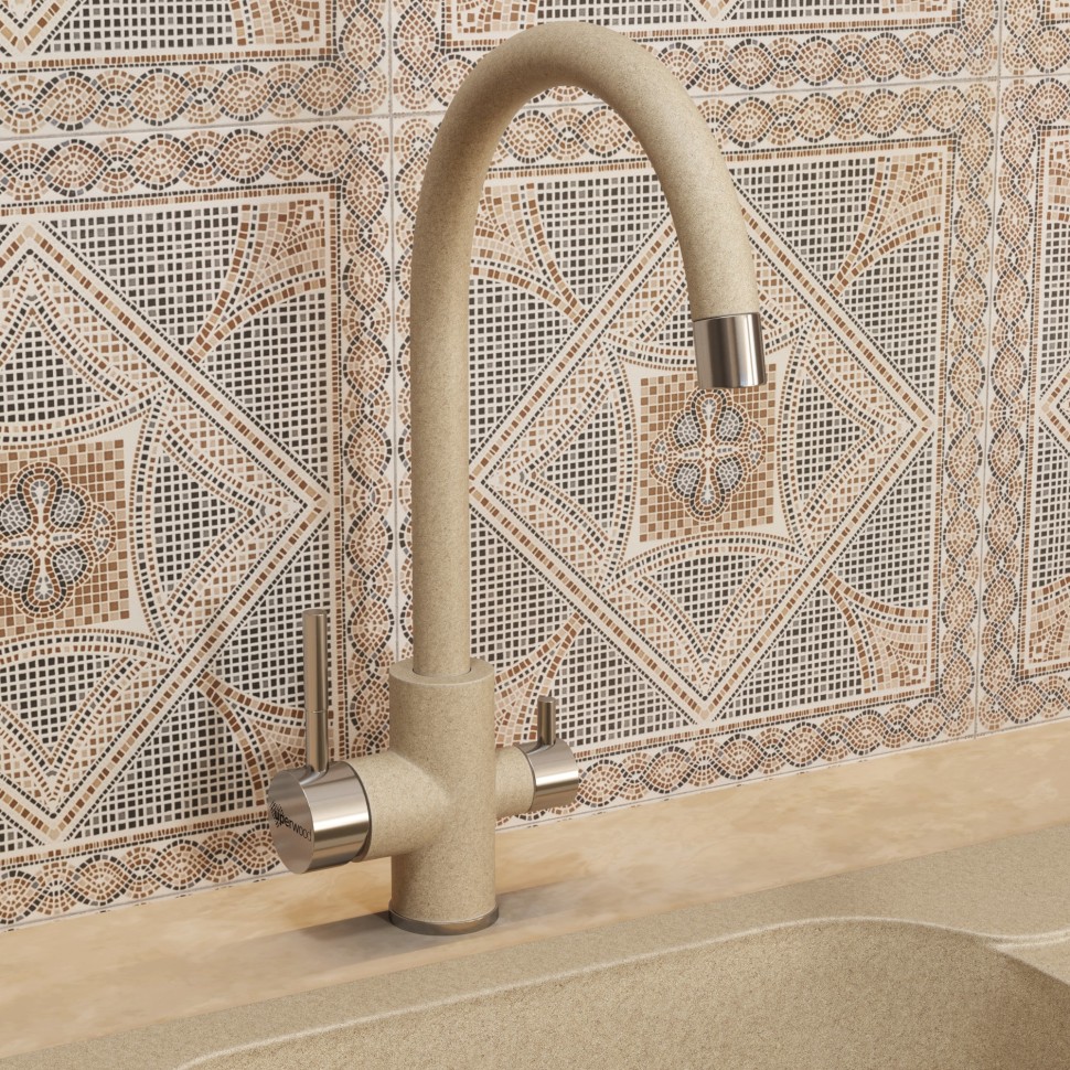 Смеситель для кухни Uperwood Quartz Premium UPD-01-02, с каналом для фильтрованной воды, бежевый