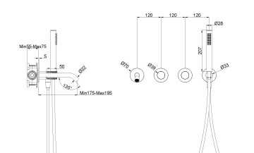 Смеситель для ванны Аура (Aura) VBTW-6AU1BG, встраиваемый, брашированное золото