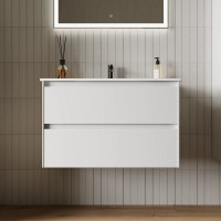 Тумба подвесная SANCOS Cento 890х450х500, c двумя ящиками оснащенными доводчиками, белый глянец, арт. CN90W