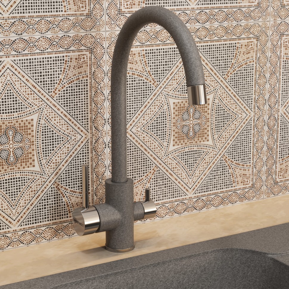 Смеситель для кухни Uperwood Quartz Premium UPD-01-03, с каналом для фильтрованной воды, серый
