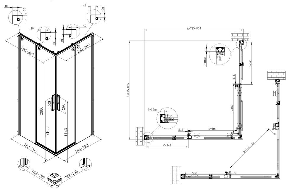 Душевой уголок Ultima VSS-7UL8080CLGM, 800*800, вороненая сталь стекло прозрачное