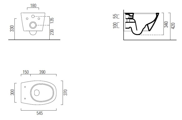 Унитаз подвесной безободковый GSI MODO+ 8415FR408 540 мм х 370 мм, с Swirlflush, с креплением, цвет Creta Matte (старый артикул 841508 / 8415FR208)