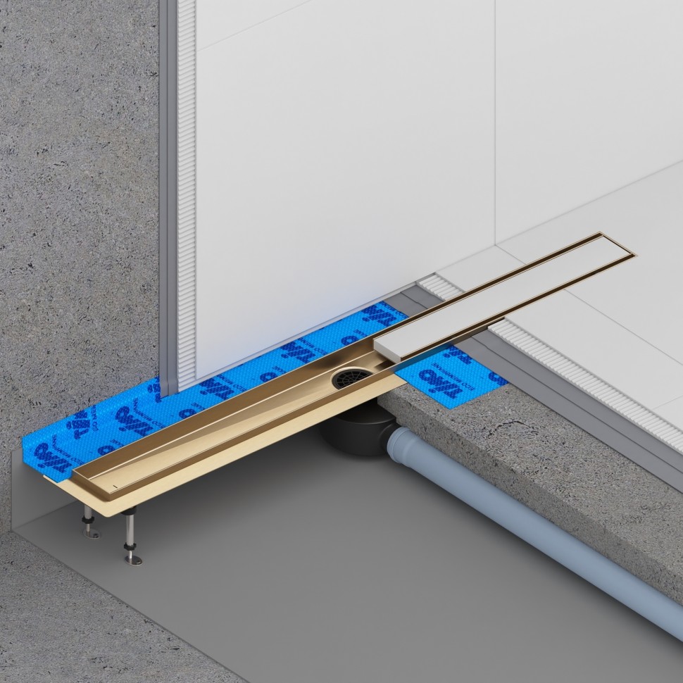 Душевой лоток TIMO Drain System 700 с двусторонней панелью "plate" под плитку, Золото матовое