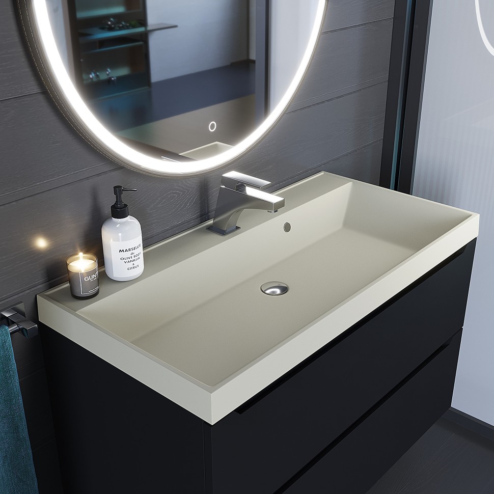 Раковина для ванной 100 см, Uperwood Classic Quartz, кварцевая, бежевая матовая, лён