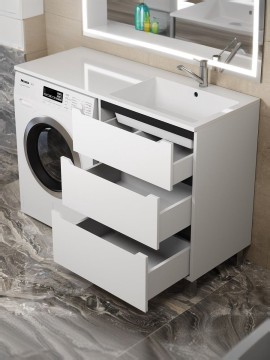 Тумба под стиральную машину напольная Uperwood Tanos 58х47,5х76,5 см, белая/графит, 3 ящика
