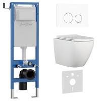 Комплект 3в1 IBERICA BLANCA инсталляция SILENCIO MINI, унитаз BILBAO ALTO белый, кнопка смыва INOX-O белый матовый (IB.001M.BLA.234.811)