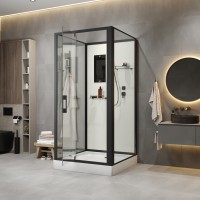 Душевая кабина Niagara Standart ST100/15Q/BL/BK (100х100х200) квадрат,поддон 15см,распашная,проф.черный,без крыши,3 места