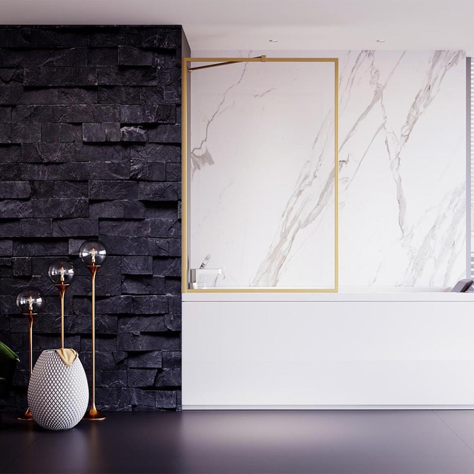 Шторка на ванну Veconi Palau PL-85G, 900x1500, брашированное золото, стекло прозрачное New