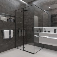 Боковая панель Veconi KP-07B, 900x1950, черный, прозрачное стекло