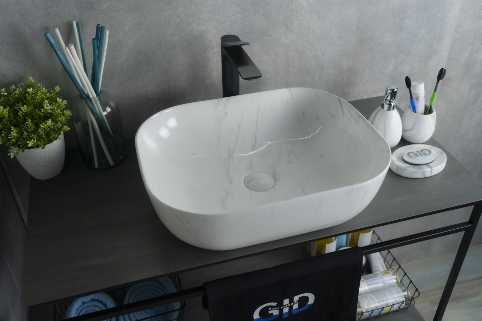 Раковина Gid K397D9 53322 накладная под камень глянцевая 50x40x14