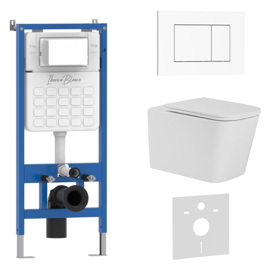 Комплект 3в1 IBERICA BLANCA инсталляция SILENCIO, унитаз TOLEDO ALTO белый, кнопка смыва ESTI-S белый глянцевый (IB001.TLA.231.855)