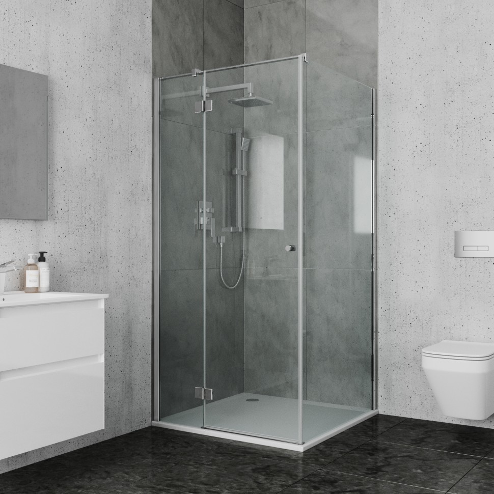 Душевое ограждение Ambassador Diamond 12011106L (100х100х200) квадрат,хром,стекло прозрачное,распашная-складная,1 место