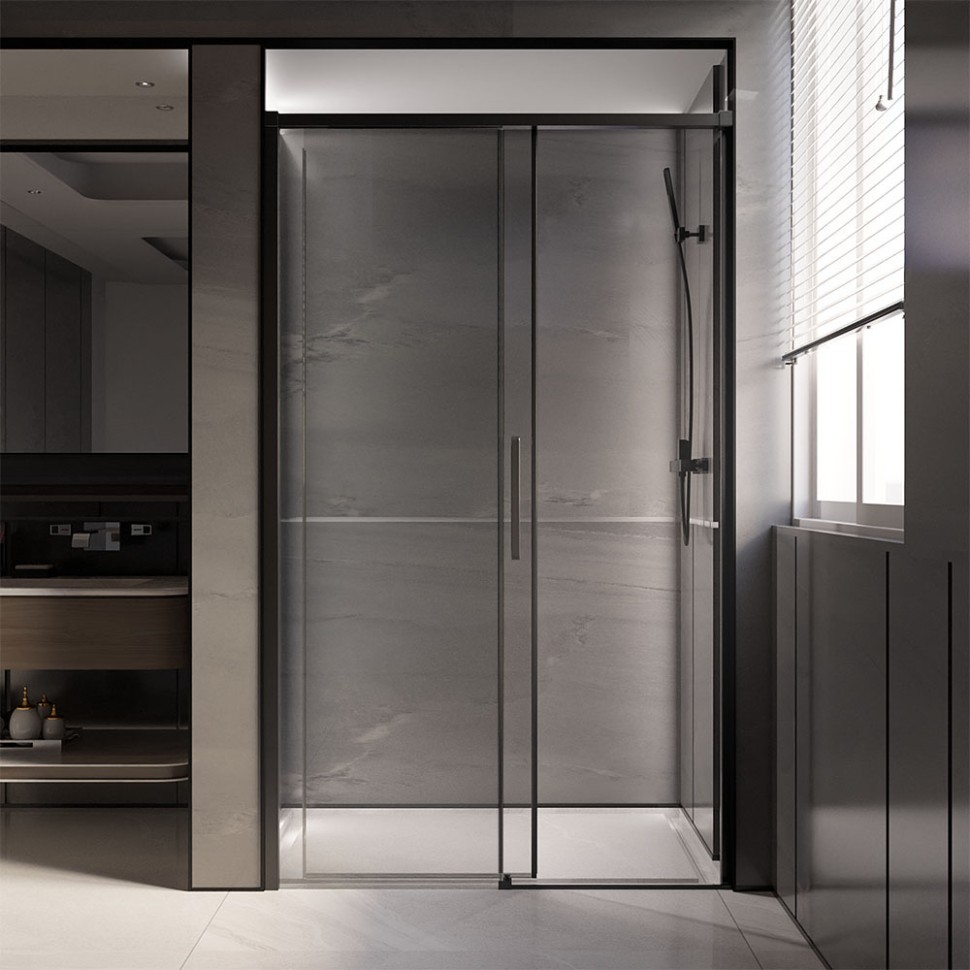 Душевая дверь Veconi Premium Trento PTD-40B, 1200х2000, черный матовый, стекло прозрачное
