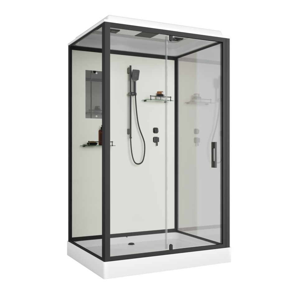 Душевая кабина Niagara Standart ST100/80/15Q/BL (100х80х215) прямоугольник,поддон 15см,распашная,проф.черный,3 места