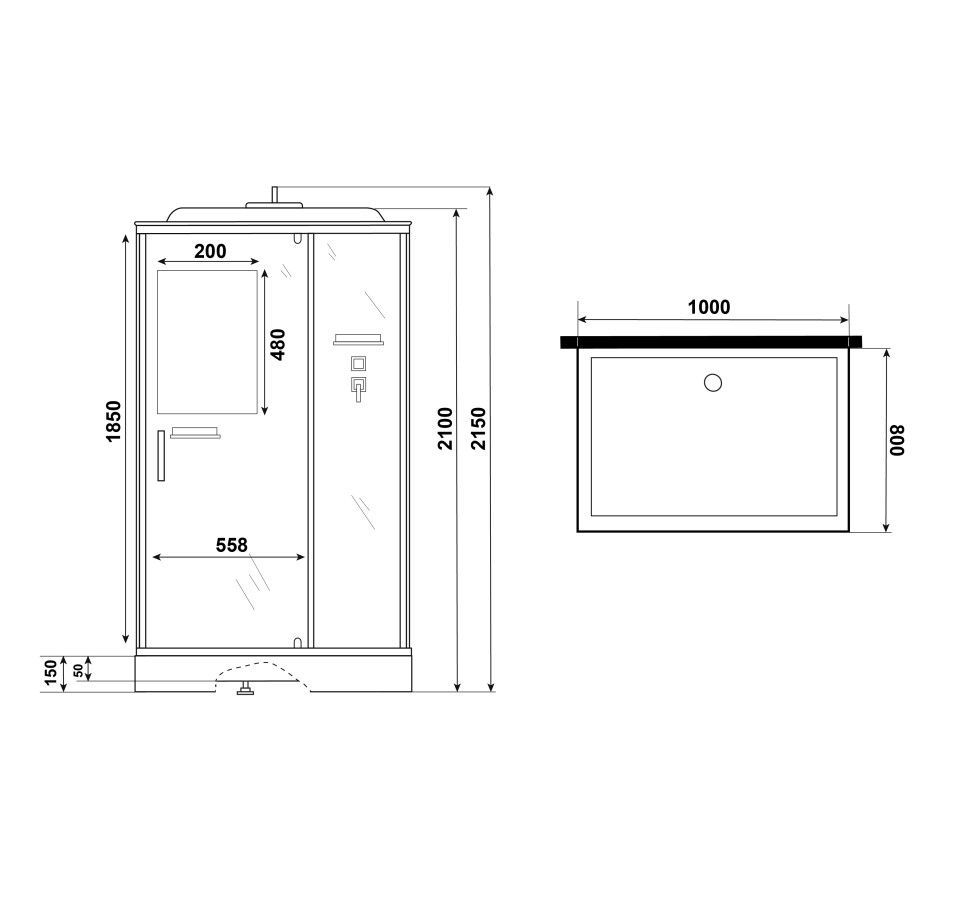 Душевая кабина Niagara Standart ST100/80/15Q/BL (100х80х215) прямоугольник,поддон 15см,распашная,проф.черный,3 места