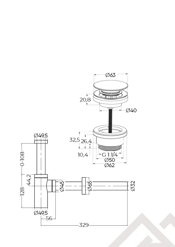 Донный клапан универсальный MILLEAU Tissage ML35011C/C-GB, Черный глянец