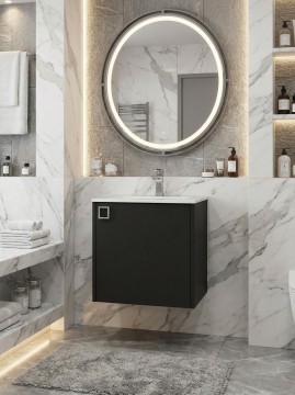 Тумба с раковиной в ванную Uperwood Aurora 50 см, черный матовый