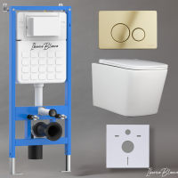 Комплект 3в1 IBERICA BLANCA инсталляция SILENCIO, унитаз TOLEDO ALTO белый, кнопка смыва INOX-O золото глянцевое (IB001.TLA.231.816)