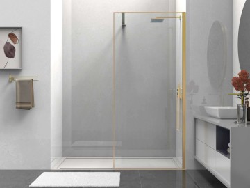 Душевая перегородка Волк-Ин (Walk-In) VSW-1HS100CLG, 1000*2000, брашированное золото, стекло прозрачное