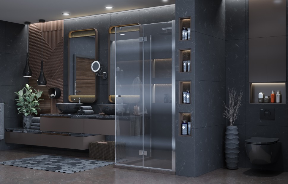 Душевое ограждение Ambassador Diamond 12011106R (100х100х200) квадрат,хром,стекло прозрачное,распашная-складная,1 место